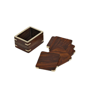 Handmade <b>Solid</b> Sheesham <b>Wood</b> Tea Coasters Set Of 4 With Stand Square Two-Tone Coffee Mug Coasters For Dining Table Office <b>Desk</b> - Product Image 6