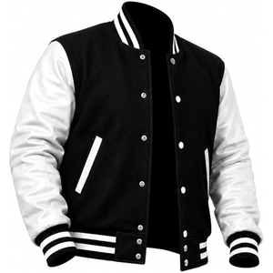 <b>Men</b>’s Varsity <b>Jacket</b> with Genuine Leather Sleeves, Wool Blend Baseball <b>Jacket</b>, <b>Lightweight</b> Bomber Coat for Casual Streetwear - Product Image 1