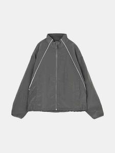 Veste de course coupe-vent grise pour homme, fermeture éclair, col montant, style sportif, polyester, vêtement d'automne, coupe régulière, couleur unie - Product Image 1