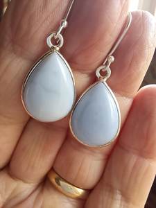 Boucles d'oreilles pendantes en argent sterling et agate bleue, bijoux artisanaux en pierres précieuses, design élégant pour femmes, vente en gros, export - Product Image 6