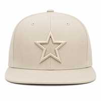 Casquette beige à 5 panneaux, broderie 3D étoile, visière plate, étiquette tissée en acrylique, logo personnalisé, style streetwear