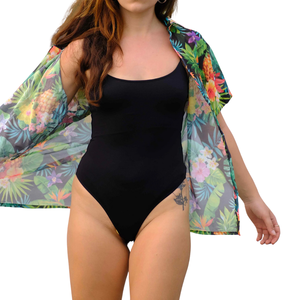 Camisa de Viaje de Gasa con Estampado Tropical Harmony para Mujer, Suave, Fresca, para Vacaciones en la Playa, con Cuello, Manga Fruncida, Estilo Atlético Informal - Product Image 3