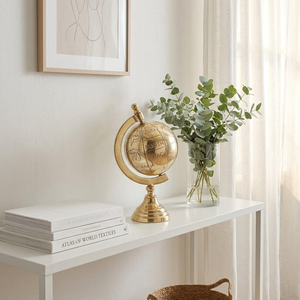 Decorative Brass World Map <b>Globe</b> <b>Small</b> Gold Finish Vintage Tabletop Desk Ornament Office Study Room Travel Inspired Home Accent - Product Image 2