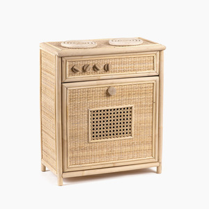 Cocina de juguete de ratán para niños, estufa de madera en miniatura ecológica, estación de cocina con almacenamiento - Product Image 3