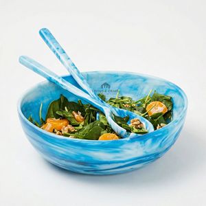 Tazón de Servir de Resina con Efecto Mármol Beige de Lujo |   Plato Moderno Redondo con Diseño de Espiral para Ensaladas y Frutas |   Decoración Nórdica para el Hogar al por Mayor - Product Image 1