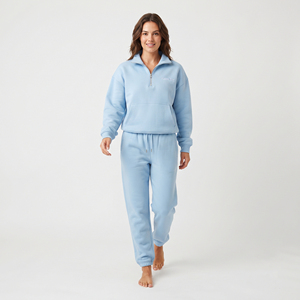 Women's Heavyweight Tracksuit Zip Neck Sweatshirt Wide Leg <b>Jogger</b> <b>Matching</b> <b>Set</b> Solid Color Athletic Casual Wear Wholesale - Product Image 3