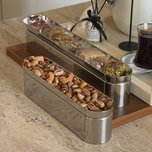 Modern <b>Metal</b> Serving Canisters Bowl Features Sleek Silver Long Oval Pans With Etched Detailing, Ideal For Hotel Buffet Display - Product Image 4