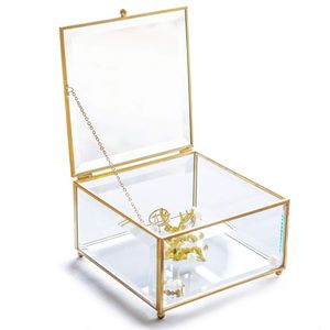 Premium Handmade <b>Glass</b> Jewelry Storage <b>Box</b> Gold Edge Metal Frame Trinket Organizer for Earrings Rings Necklace Keepsake <b>Box</b> - Product Image 1