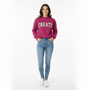 Nueva sudadera de cuello alto para mujer con logotipo personalizado estampado, para otoño/invierno, de forro polar transpirable, manga larga, tejida, bordada, de color liso. - Product Image 1