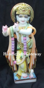 Hermosa Estatua de Lord Krishna de Mármol Blanco Puro, Hecha a Mano, con Diseño Tradicional, Duradera, para Decoración del Hogar - Product Image 4