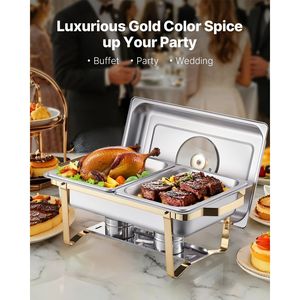 Set da Buffet in Acciaio Inossidabile da 4 Qt, 2 Pezzi, con 4 Vaschette Rettangolari da Mezza Taglia, Scaldavivande Professionale per Catering - Product Image 2
