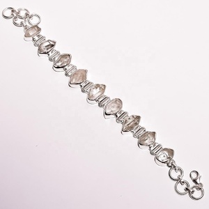 Bracelet en argent sterling 925 avec diamant Herkimer naturel, maillons géométriques sertis clos, bijoux unisexe pour femme, fournisseur USA - Product Image 1