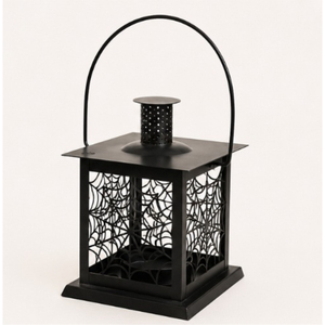 Bulk Wholesale Matte <b>Black</b> Metal Halloween <b>Lantern</b> with Spider Candle Spooky Tabletop Decor for Haunted House Events - Product Image 3
