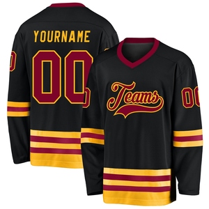 Wholesale Best Selling <b>Top</b> Quality Direct Industry Custom Black <b>White</b>-Red Hockey <b>Lace</b> Neck Jersey - Product Image 3