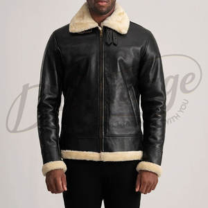 Manteau long en cuir véritable noir pour homme, chaud pour l'hiver, doublé de peau de mouton, manteau de luxe avec col en fourrure - Product Image 3