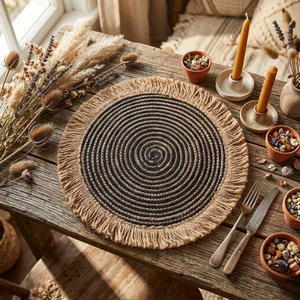 Handmade Jute <b>Table</b> <b>Mat</b> New Design Fringe Edge Eco-Friendly <b>Round</b> Dining Placemat for Home Hotel Use Bulk Supply Export Quality - Product Image 2