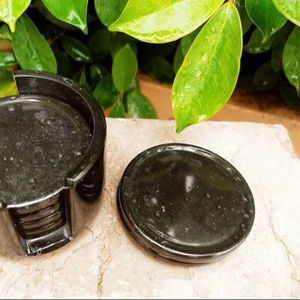 Trendy Handmade <b>Marble</b> <b>Coaster</b> Set With Holder Waterproof Flamed Surface and Black White Onyx Finish For Table Use - Product Image 1