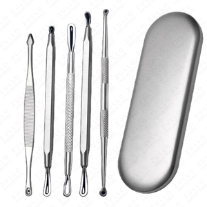 Juego de 5 Herramientas Extractoras de Puntos Negros y Acné de Acero Inoxidable para Espinillas, Comedones y Cuidado Facial - Product Image 1