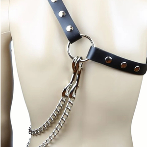 สายรัดหนังสีดำพร้อมห่วงเหล็กและโซ่ ความกว้าง 3.5 ซม. สำหรับใส่ไปคลับ - Product Image 3
