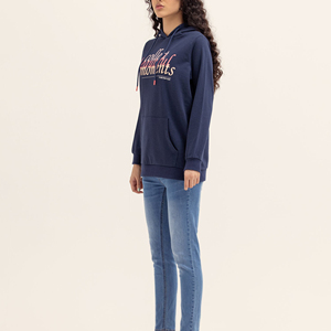 Sudadera con Capucha Azul Marino para Mujer, de Algodón Tejido, Casual, Oversize, con Estampado de Letras, Bolsillo Frontal, Estilo Urbano, para Otoño e Invierno - Product Image 4