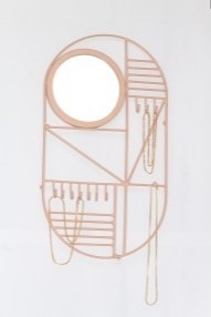Artisan Design Oval Metal Wall <b>Mirror</b> Jewelry <b>Hooks</b> Modern Minimalist Design Decorative <b>Hanging</b> Pink Color Easy Installation - Product Image 5