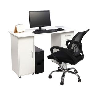 Scrivania Moderna Bianca con Una Porta e Quattro Cassetti, Tavolo per Computer Estensibile in Legno con Libreria Integrata - Product Image 5