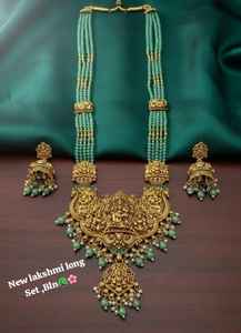 ชุดสร้อยคอพร้อมต่างหูแบบโบราณ ประดับมุกและเพชรซิคอน ชุบทอง ดีไซน์แบบวัด พร้อมติกก้า |   งานเลี้ยงของขวัญแต่งงาน - Product Image 2