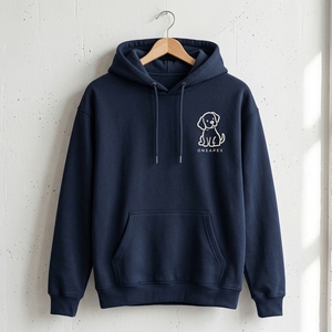 Custom Navy <b>Dog</b> Embroidery Pullover <b>Hoodie</b> Mens Casual Streetwear Hooded Sweatshirt Animal Graphic OEM ODM Wholesale Apparel Fit - Product Image 3