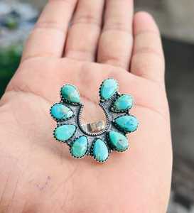Wholesale Handmade 925 Sterling Silver Turquoise Horseshoe Cluster <b>Ring</b> Opaque Gemstone <b>Statement</b> <b>Rings</b> For Women Bulk Supplier - Product Image 5