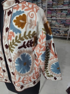 Women's Mandarin Collar Three Quarter Sleeve Embroidered Floral Jacket Cotton Woven Spring Prairie Chic Hand Embroidery <b>gift</b> - Product Image 3
