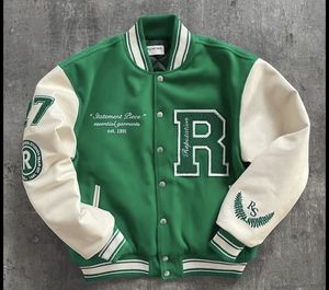 Veste universitaire orange pour homme avec manches blanches, logo R brodé, streetwear, coupe classique, hiver, écologique, imperméable, épaisse - Product Image 4