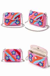 Sac bandoulière artisanal bohème brodé de perles étoile de mer, mini pochette de créateur pour femme, thème océan, chaîne en nylon - Product Image 4