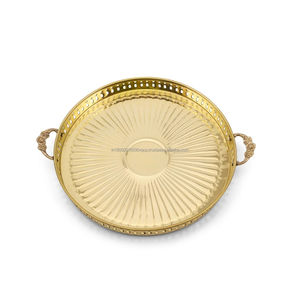 Assiette creuse élégante en laiton avec poignée 10 11 12 pouces Khomcha, service de vaisselle polyvalent pour la maison et les restaurants - Product Image 1