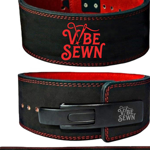 VBE SEWN Leather Weightlifting <b>Belt</b> Black Red Adjustable <b>Waist</b> Support for Strength Training Powerlifting Gym Use - Product Image 6