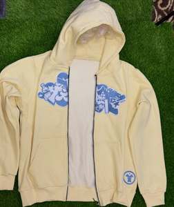 Sudadera con Capucha y Cremallera de Última Moda para Hombre, Precio al por Mayor, Negra, de Algodón Tejido, Ecológica, con Estampado Puff en la Manga Delantera - Product Image 6