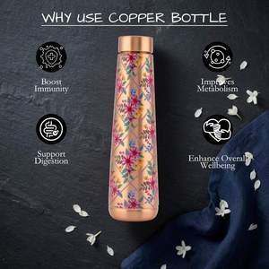Bouteille d'eau en cuivre avec imprimé floral en treillis, bouteille de boisson design, anti-fuite, réutilisable, pour les voyages, le bureau, la maison, cadeau - Product Image 6