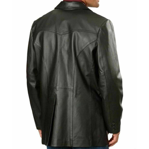 Men Black <b>Leather</b> <b>Blazer</b> Single Breasted Notched Collar Regular Fit Full Length Sleeve American Style <b>Jacket</b> - Product Image 4