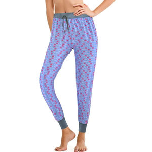 Pantalones de Mujer con Estampado de Puntos Azules, Largos hasta el Tobillo, con Cintura Ajustable con Cordón, Estilo Casual, Tejido de Punto, Mezcla de Algodón y Spandex, Corte Regular, Estilo Primavera - Product Image 4
