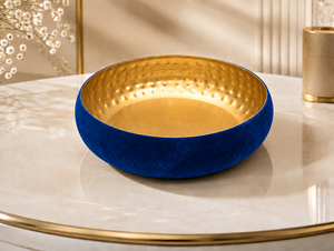 Ensemble de 2 Urli décoratifs en velours bleu de 7 pouces avec intérieur doré, parfait pour la décoration de la maison et de la table, adapté aux fêtes et aux mariages - Product Image 3