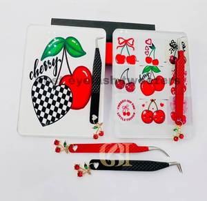 Ensemble de pinces multifonctionnelles pour extensions de cils Cherry Design Charm/Tiles, outils portables en acrylique, boîte de rangement pour colle à cils de forme rectangulaire - Product Image 2