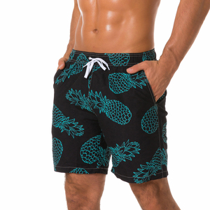 Men's <b>Black</b> <b>Board</b> Shorts With Teal Pineapple Print Quick Dry Elastic Waist Casual Short Shorts 100% Polyester - Product Image 2