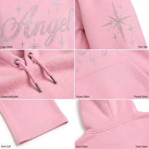 Ensemble sweat à capuche et pantalon de survêtement pour femme, imprimé strass, style streetwear oversize, coupe ample, en molleton épais - Product Image 6