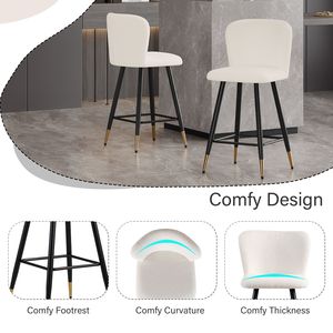 Taburete de Bar de Estilo Moderno de 25.79 Pulgadas con Asientos Blancos, Patas de Metal Negro y Extremos con Detalles Dorados, Decoración Versátil, Estilos Adecuados - Product Image 3