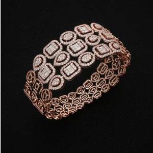 925 <b>Silver</b> Elegant Wide Rose Gold <b>Cuff</b> Multi-Shape Diamond Chain Link <b>Bracelet</b> Women Luxury Baguette Pear Shape Bridal Trendy - Product Image 1