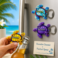 Aimant de réfrigérateur personnalisé en polyrésine peint à la main, ouvre-bouteille tortue marine 3D, souvenirs marins en gros