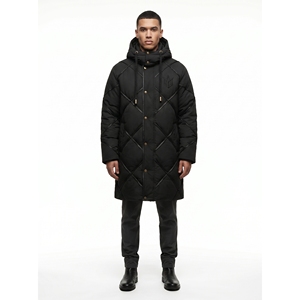 Abrigo Largo de Invierno para Hombre, Personalizado, con Etiqueta, Acolchado de Diamantes, de Microfibra con Tacto de Piel de Durazno, con Capucha, Resistente al Viento y Transpirable - Product Image 1