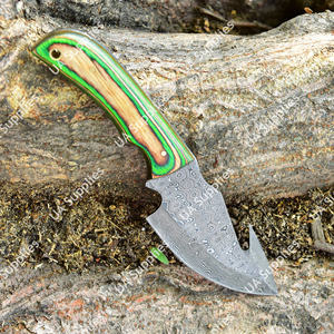 Couteau à lame fixe en acier Damas OEM/ODM, couteau à dépecer personnalisé avec manche en bois Pakka, vente en gros, équipement de chasse, camping, EDC, étui en cuir - Product Image 2