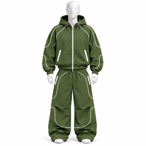 Ensemble de survêtement coupe-vent personnalisé à manches longues, couleur unie, décontracté, coupe ample, respirant, en polyester, pour l'automne, avec poches latérales - Product Image 4
