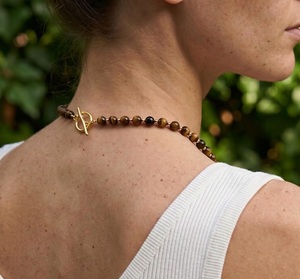 Wholesale AA Grade 6mm Natural Tiger Eye Beaded Choker 14K Gold Toggle Clasp Real Gemstone Healing Crystal <b>Necklace</b> for Women - Product Image 2