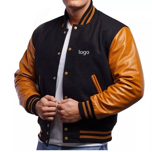 Chaqueta universitaria con logotipo personalizado de alta calidad, estilo Letterman Vintage, a prueba de viento, manga de cuero transpirable, tela Oxford bordada - Product Image 6